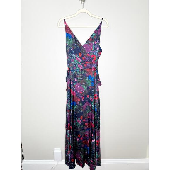 Hutch Hollis Wrap Maxi Dress Surplice Neck Sleeveless Floral Navy Multi Size S - Picture 4 of 10